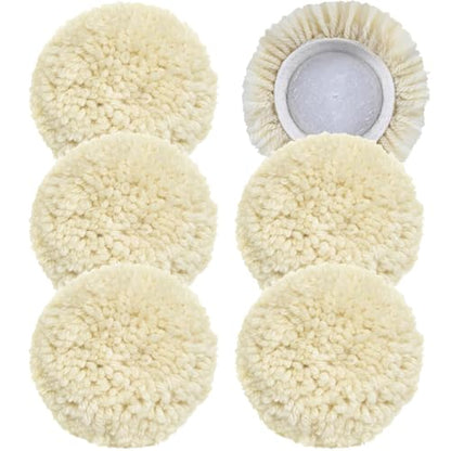6 PCS Wool Buffing Polishing Pads - 3 Inch Natural Wool Cutting Pads With Hook and Loop Backing, Compound & Polishing for Automotive Car Boats Glass Furniture Body Repair - size: 3" -6P