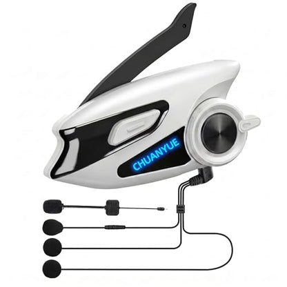 Motorcycle Bluetooth Headset with 43mm Helmet Speakers, 2-Way Helmet Intercom Communication System with Noise Cancellation, Music Sharing, FM, IP67 Waterproof (White,1-Pack) - color: White