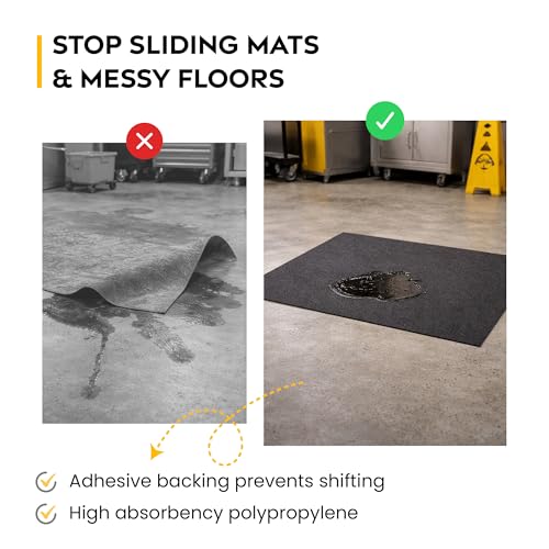 Spill Ready 3' x 5' Adhesive Absorbent Floor Mat (1 Pack Pre-Cut Mat), Heavyweight, Precut Oil, Grease & Water Floor Mat | Black Garage Mats - size: 3' x 5'