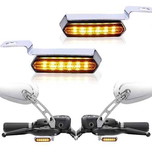 Motorcycle Sequential LED Turn Signals, Chrome Flowing Handlebar Marker Light Motorcycle Mini Blinkers Compatible with Harley Dyna Sportster 883 XL1200 Road King Softail - color: Chrome#3