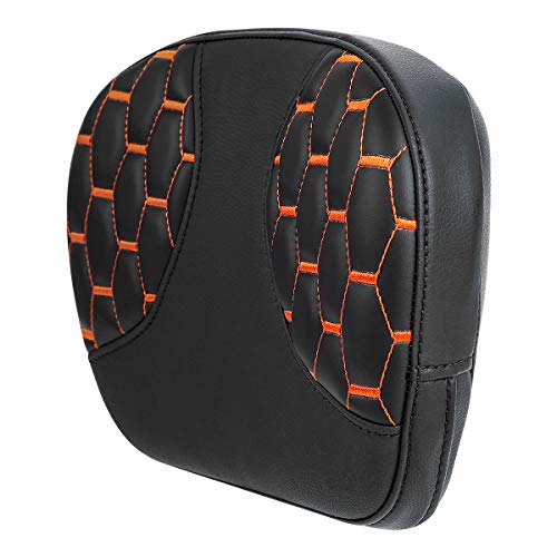 SLMOTO Detachable Leather Sissy Bar Backrest Passenger Pad Bracket Fits For Harley Touring Road King Electra 2014-2023, Brown Stitching - color: Oranger Passenger Backrest PAD