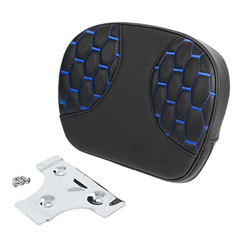 SLMOTO Detachable Leather Passenger Sissy Bar Backrest Pad Bracket Fits For Harley Touring Road King Electra 2014-2023, Blue Stitching - color: Blue Passenger Backrest PAD