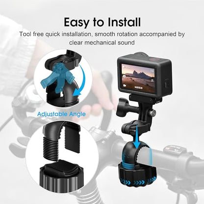Clamp Cycling Mount for DJI Osmo Action 6 5 360 Nano Adjust Angel Motorcycle Bike Handlebar for Insta360 X5 X4 Air Ace Pro 2 Go Luna Ultra 3s for gopro Hero 13 12 Max Mission Accessories