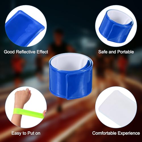 PATIKIL Reflective Slap Bands, Reflector Band Snap Bracelet Armbands High Visibility Safety Reflectors Wrist Strap Strips for Night Jogging Cycling Hiking - color: Dark Blue