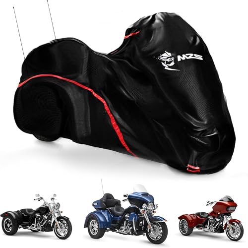 MZS Trike Motorcyle Cover Waterproof Compatible with Freewheeler Tri Glide Ultra Street Road Glide 3 CVO, 3 Wheel Vehicle Covers Sun Rain All Weather Outdoor Protection Storage - size: 110 inch Trike