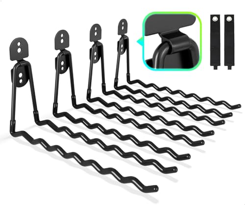 COCOYA Garage Hooks 4-Pack, 11.8" Long Large Shed Storage Hanger Garden Tool Hook Heavy Duty Wall Mount Double Holder with 2 Extension Cord Storage Straps, Organize Yard Utility Hanging Ladder Black - color: 11.8" Wave-shaped (4PACK) + 2 Straps