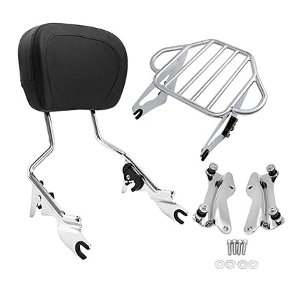 TCT-MOTORPARTS Detachable Backrest Sissy Bar w/Docking Hardware Kits Luggage Rack for Harley Touring Street Glide Road King 2014-2025 - color: Chrome #2(2014-2025)