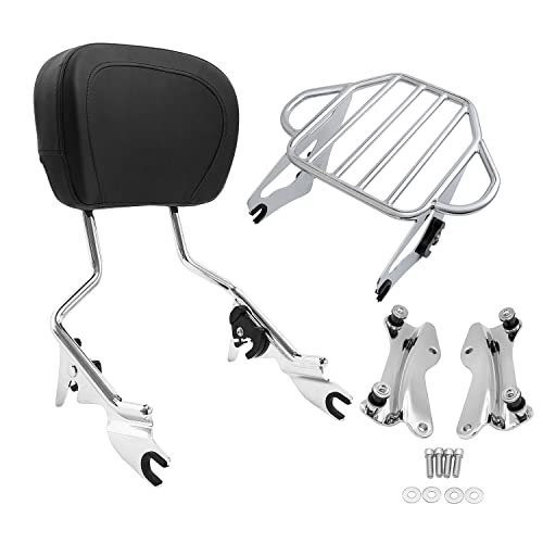 TCT-MOTORPARTS Detachable Backrest Sissy Bar w/Docking Hardware Kits Luggage Rack for Harley Touring Street Glide Road King 2014-2025 - color: Chrome #2(2014-2025)