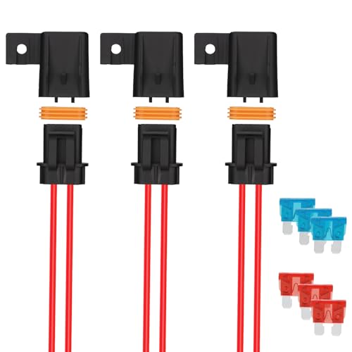 3 Pack Inline Waterproof Fuse Holder, with 10 Amp 15 Amp ATC/ATO Blade Fuses, 16 AWG Pre-Wired Kit Heavy Duty Inline Fuse Holder for Marine Automotive Vehicle (3)