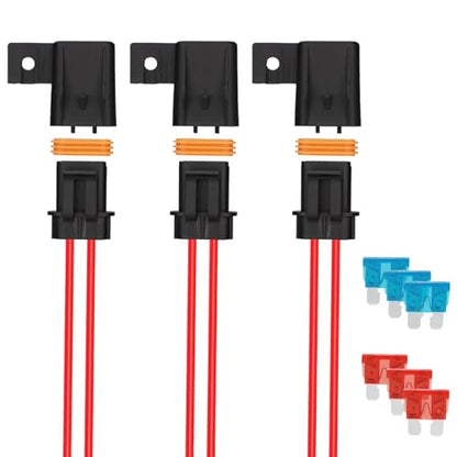 3 Pack Inline Waterproof Fuse Holder, with 10 Amp 15 Amp ATC/ATO Blade Fuses, 16 AWG Pre-Wired Kit Heavy Duty Inline Fuse Holder for Marine Automotive Vehicle (3)