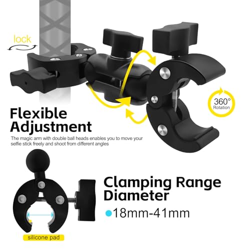 Motorcycle Mount Kit with 47" Invisible Stick Bike Handlebar Mount Compatible for Insta360 X5-X, Osmo 360, with Dual Ball Heads, Super Clamps, Action Camera Adapter UTV Dirtbike, Motocross, Enduro