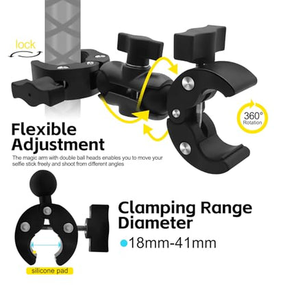 Motorcycle Mount Kit with 47" Invisible Stick Bike Handlebar Mount Compatible for Insta360 X5-X, Osmo 360, with Dual Ball Heads, Super Clamps, Action Camera Adapter UTV Dirtbike, Motocross, Enduro