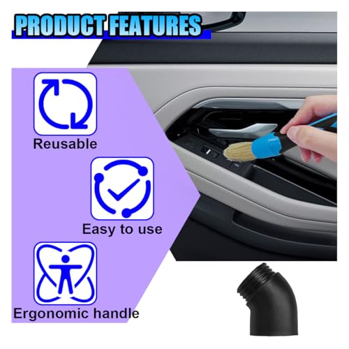 3PCS Car Detailing Brush Set, Soft Boars Hair No-Scratch Automotive Cleaning Brushes, Car Interior & Exterior Dusting Brush Auto Detailing Supplies for Air Vent, Leather Seat, Wheel (Blue)
