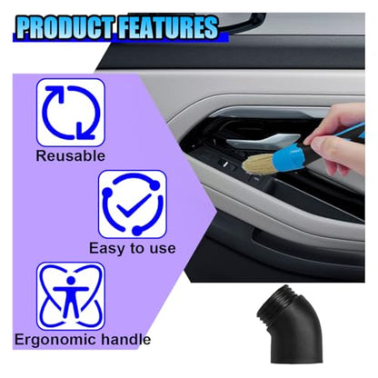 3PCS Car Detailing Brush Set, Soft Boars Hair No-Scratch Automotive Cleaning Brushes, Car Interior & Exterior Dusting Brush Auto Detailing Supplies for Air Vent, Leather Seat, Wheel (Blue)