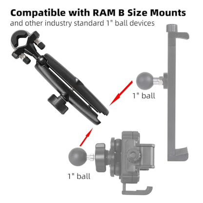 Aluminum Handlebar Clamp Mount U-Bolt Base with Long Double Socket Arm, Compatible with RAM Mounts & 1" Ball Bike Motorcycle Phone Holder for 0.5" to 1.3" Diameter Rails - style: U-Bolt Base w 5.91" Arm
