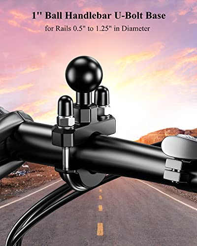 BRCOVAN 1'' Ball Handlebar U-Bolt Mount, Fit Rails Diameter 0.5'' to 1.26'' | Compatible with RAM Mounts B Size 1 inch Ball Double Socket Arm & Bike Motorcycle Phone Holder