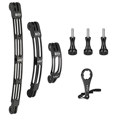 HSU Aluminum Alloy Curved Extension Arm Kit Metal Pole Mount Helmet Stick Extension Arm Mount for GoPro Hero 13/12/11/10/9/8/7/6 Black, DJI Osmo Action and More Action Cameras (7.9”/5.3”/3”) (Black)
