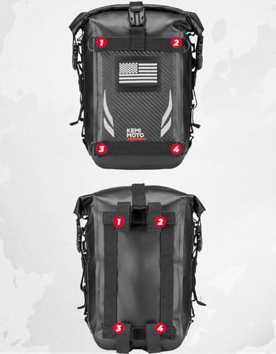 KEMIMOTO PVC Waterproof Motorcycle Adventure Crash Bar Frame Bags 6.5L Tail Bag Side Bag Sissy Bar Back Seat Saddle Bag Universal Fit for Dirt Bike Adventure Sprot Dual Sport Bike Moto Enduro ATV - color: Grey