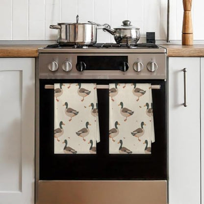 Cute Duck Kitchen Towels Set of 2 Rustic Farm Dish Towels Bar Absorbent Cleaning Tea Towel for Home Dining Restaurants - color: Beige Brown Black