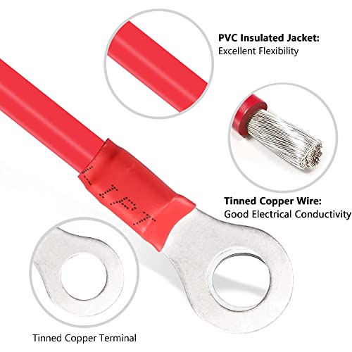Solar Battery Cables 10 Gauge Power Inverter Cables with 3/8" Ring Terminals 10AWG Wire Tinned Copper Tray Extension Cable for Solar,RV,Auto Car,Boat (3M) - color: 3M
