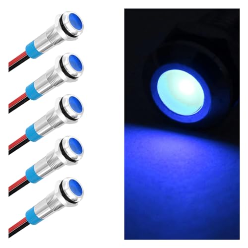 5PCS 6MM 1/4" LED Indicator Light, AC/DC 12-24V Waterproof IP66 Metal Signal Lamp, Metal Indicator with 145mm Wire, Automotive LED Indicator Light for Cars Trucks Boats (Blue) - color: Blue
