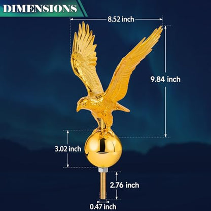 Golden Eagle Flagpole Topper, 13" Eagle Ornament for 20/25/30 Ft Telescopic/Sectional Flag Poles Outdoor, Fit 2" Standard USA Flag Poles, Auro 1 - Gold