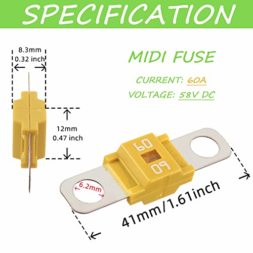 Midi Fuse Holder and 2 High Current Fuses for Cars, Trucks, Vehicles (60 Amp) - color: 60A