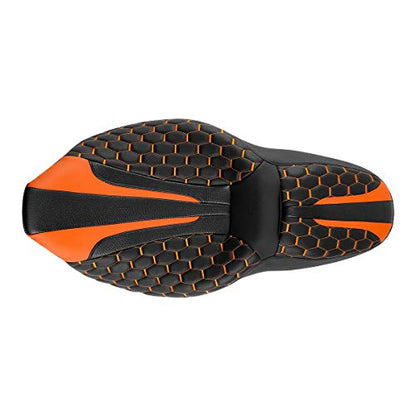 C.C. RIDER Rider Passenger Touring Seat - Hexagon Stitching for Harley Touring Road King Street Glide Road Glide Electra Glide CVO 2009-2023 Black Orange - color: Black Orange Seat