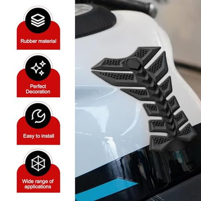 Motorcycle Tank Pad, Fishbone 3D Motorcycle Tank Protector, Waterproof Scratch-resistant Gas Decals, Universal Modifications Accessories (Black)