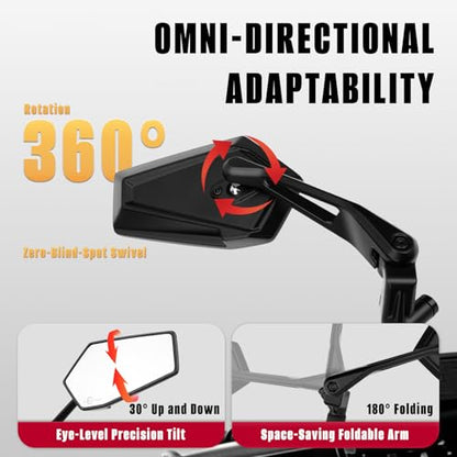 Motorcycle Mirrors For Handlebars With Phone Mount, Impact-Resistant ATV Mirrors, Adjustable Universal Rear View Mirrors Compatible With Honda Yamaha Suzuki Kawasaki E-Bike ATV Mopeds Scooter Cruiser