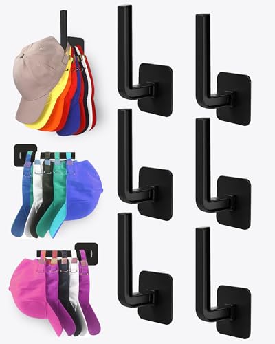 Hat Rack for Hat Storage (6-Pack), Multi-Purpose Hat Organizer, Strong Adhesive Hat Hooks for Wall Hat Organizer for Baseball Caps, Two Mounting Options Hat Hook, Black - color: Black, style: 6-pack