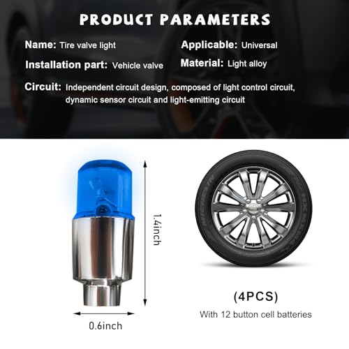 4 PCS LED Tire Valve Lights, Waterproof Light up Air Neon Bicycle Motorcycle Tyre Valve Flash Lights, Bike Truck Golf Cart Wheel Assemblies Lamp, Exterior Car Accessories (Blue) - color: Blue