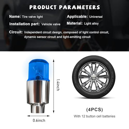 4 PCS LED Tire Valve Lights, Waterproof Light up Air Neon Bicycle Motorcycle Tyre Valve Flash Lights, Bike Truck Golf Cart Wheel Assemblies Lamp, Exterior Car Accessories (Blue) - color: Blue