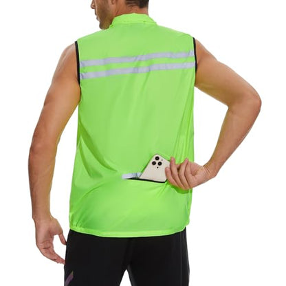bpbtti Men's Hi-Viz Safety Running Cycling Vest Sleeveless Windbreaker vests- Windproof and Reflective - color: Hi-viz Yellow, size: Medium