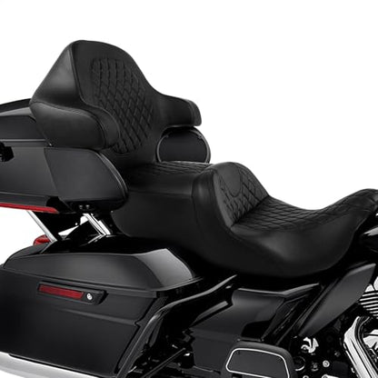 CC RIDER Gel Seat Driver Passenger Seat+ King/Chopped Trunk Backrest Pad Fit For Harley 2014-2023 Touring Street Glide Road Glide Electra Glide CVO,Diamond Stitching - color: 04# Gel Black+ Tour Trunk Backrest