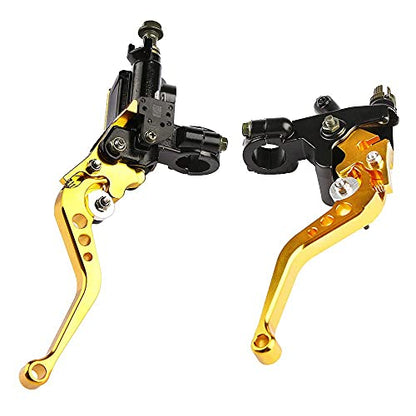 Motorcycle Brake Lever 7/8" 22mm Handlebar Brake Master Cylinder Clutch Lever Left and Right Set Compatible with Harley Honda Kawasaki Suzuki Yamaha Gold Universal - color: Gold