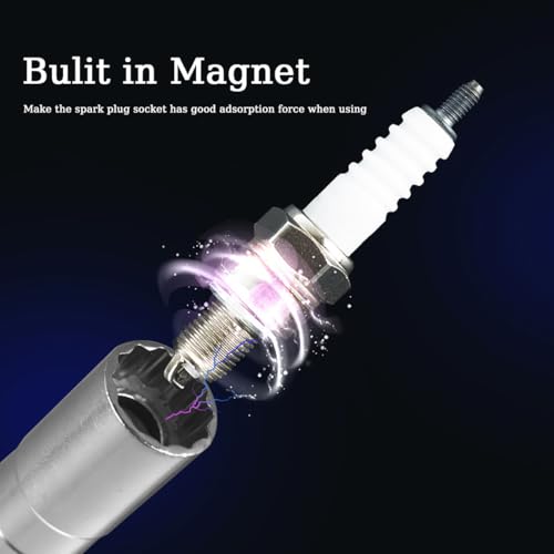 Resze 2PC 14mm&16mm （9/16"&5/8"） Magnetic Swivel Spark Plug Socket,Thin Wall 12 Points 3/8" Drive Spark Plug Socket,Car Tools,Magnetic Rotating,360-Degree Swivel,Suitable for Most Motorcycle,Car,SUV - size: Short 2PC（14+16mm）