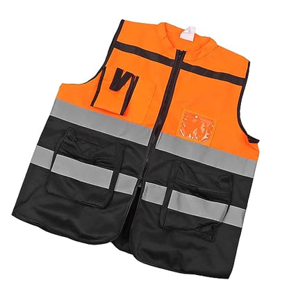 Reflective Safety Vest with Zipper for Motorcycle Riding & Traffic Management - High Visibility Orange XL