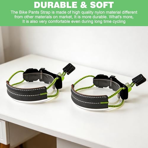 2 Pack Bicycle Pant Leg Straps, Adjustable Reflective Bike Trouser Clips with Quick Release Buckle for Cycling