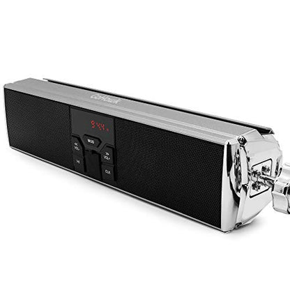GoHawk Motorcycle Speakers Bluetooth Waterproof with LED Lights, AUX/FM Radio Stereo Sound System Built-in Amplifier, USB MP3 Music Player for Motorcycle, ATV - color: RE9-X Silver