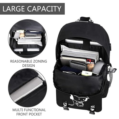 Luminous Pattern Travel Laptop Backpack - Adjustable Shoulder Strap Waterproof Black Backpack With Usb Charging Port & Headphone Port School Backpack Includes Pencil Bag,combination Lock
