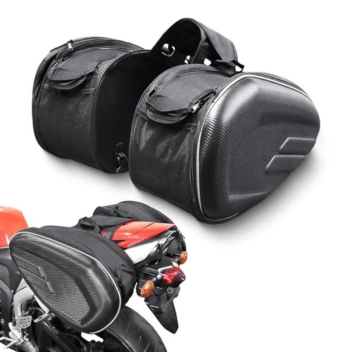 MZS Motorcycle Saddle Bags, 47L Extendable Large Capacity Saddlebags Travel Luggage Bag with Waterproof Rain Cover, Motorbike Side Bag Storage Accessories - size: 47L