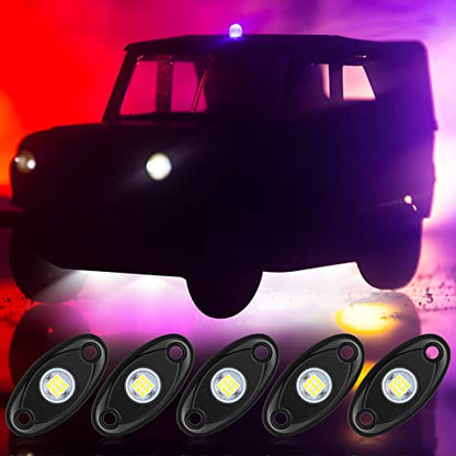 Baquler 30 Pods Rock Lights White Underglow Lights for Trucks Car SUV Waterproof Shockproof LED Ambient Rocklights Automotive Trailer Lighting for Motorcycle Boat ATV UTV(9LED Chips Style) - style: 9LED Chip Style