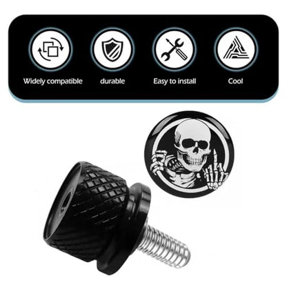 Motorcycle Stainless Seat Bolt Screw, Knurled Fender Rear Seat Screw 1/4"-20 Thread, Skull Pattern Cushion Caps, Compatible with Touring Sportster Softail (Black) - color: Black