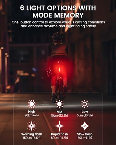RAVEMEN TR150/TR250 Bike Tail Light, 280° Visible Bike Rear Light with Brake Detection and Auto On Off Feature, 3 Mounting Options - style: Tr150