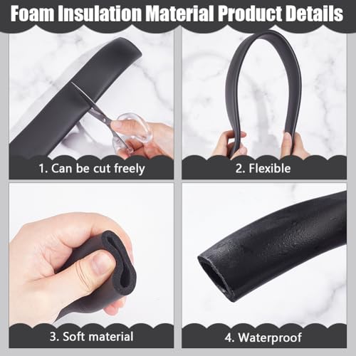 AHANDMAKER Foam Tubing for Handle Grip Support, Synthetic Rubber Handlebar Cover Grip 1.3 Inch OD 1 Inch ID 43.3 Inch Long Comfortable Non-Slip Handle Grips for Fitness Equipment Bicycle, Black