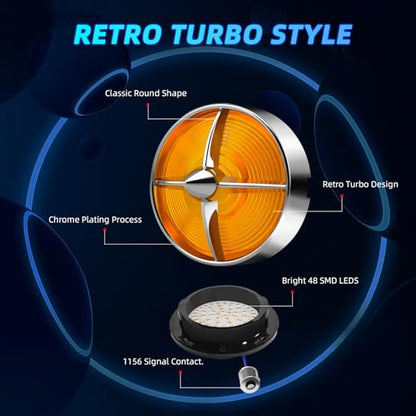 Motorcycle LED Turn Signals With 3 1/4" Amber Lens Covers 2 Pack, 1156 Signal Contact Amber Turning Light Lamp Universal Fit Harley Softail Road King Street Glide Ultra Classic Accessories - color: 3 1/4" round Amber lenses with 1156 LED