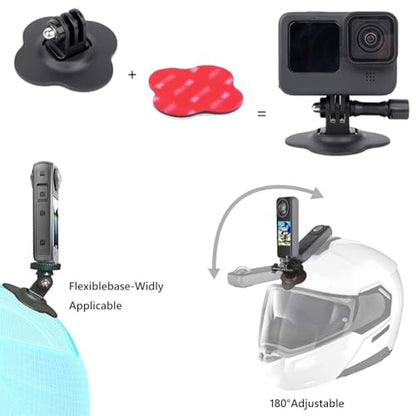 Flexible Helmet Mount Adhesive Attachment Kit for Insta360 X5 X4 Air X4 X3 X2 Ace Pro Ace, Helmet Camera Mount Compatible with GoPro Hero, SJCAM, Panoramic Camera, Action Camera Accessories