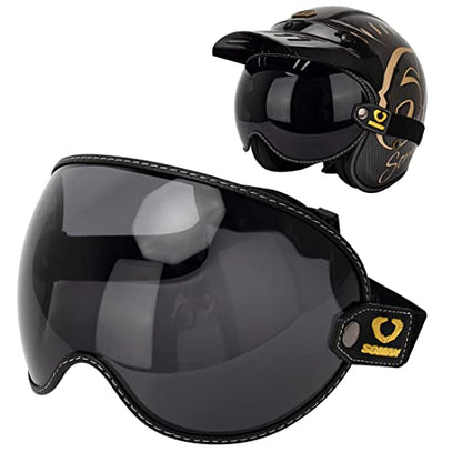 Retro Motorcycle Helmet Shield Bubble Visor, PC Goggles Lens Replacement Universal for 3/4 Open Face Full Helmet Bell Moto-3 (Smoke) - color: Smoke