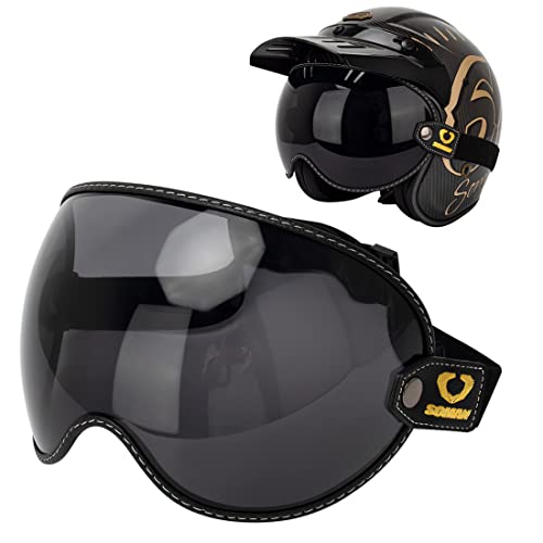 Retro Motorcycle Helmet Shield Bubble Visor, PC Goggles Lens Replacement Universal for 3/4 Open Face Full Helmet Bell Moto-3 (Smoke) - color: Smoke